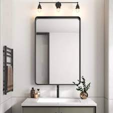 Photo 1 of 28 in. W x 36 in. H Rectangular Aluminum Framed Wall Bathroom Vanity Mirror in Black
