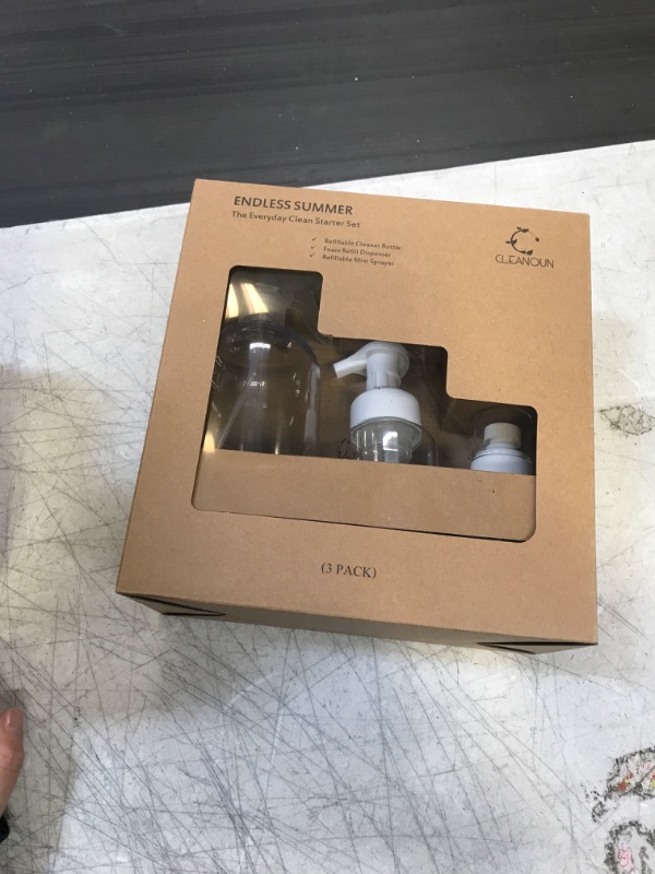 Photo 1 of CLEANOUN The Clean Essential - (3 Reusable Bottles & 10 Tablet Refills) Multi-Surface Cleaner, Bathroom, Kitchen, Floor, Glass & Window Cleaner and Foaming Hand Soap (Compostable Packaging) 10 Tablets + 3 Refill Bottles (Set A)
