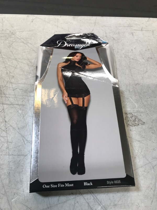 Photo 3 of Dreamgirl Women's Sheer Halter Garter Lingerie Dress with Attached Thigh High Stockings
ONE SIZE 