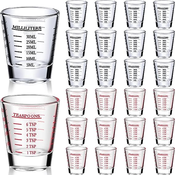 Photo 1 of 24 Pcs Shot Glass Measuring Cup 1 oz Espresso Shot Glass with Measurements Thick Base Shot Glass for Barista Cooking Bar Restaurant Home (6 Tsp, 2 Tbsp, 30 Ml)
