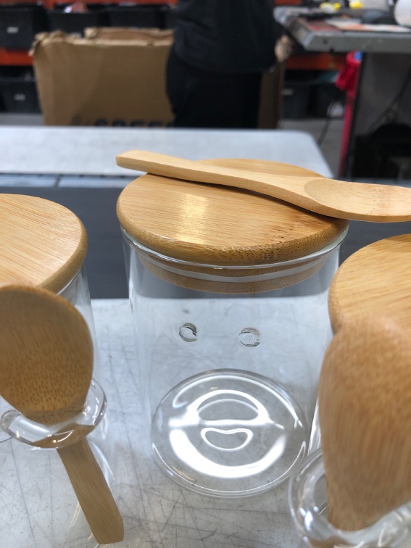 Photo 1 of 3 PACK JARS WITH WOODEN SPOONS (MINOR DAMAGE TO ONE JAR)