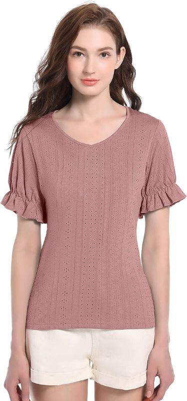 Photo 1 of jstarloves Women's Puff Sleeve V-Neck T-Shirt - Stylish and Comfortable Summer Casual Wear for Any Occasion. Large
