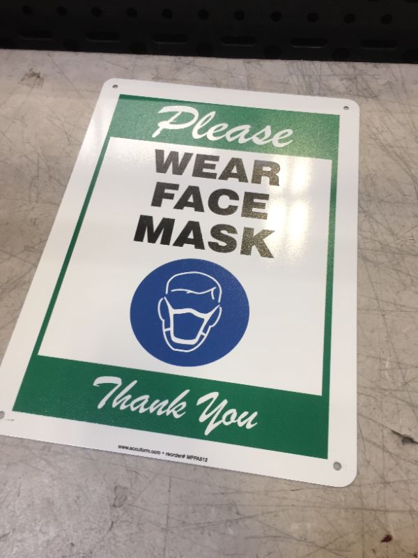 Photo 2 of Accuform-MPPA512VA"Please WEAR FACE MASK" Sign, Green, Aluminum, 14" x 10" 14" x 10" Aluminum