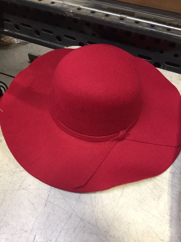 Photo 2 of CHIC Fashion Simple Casual Hat for Women Wide Brim Fedora Retro Floppy Jazz Bucket Cap Light Red