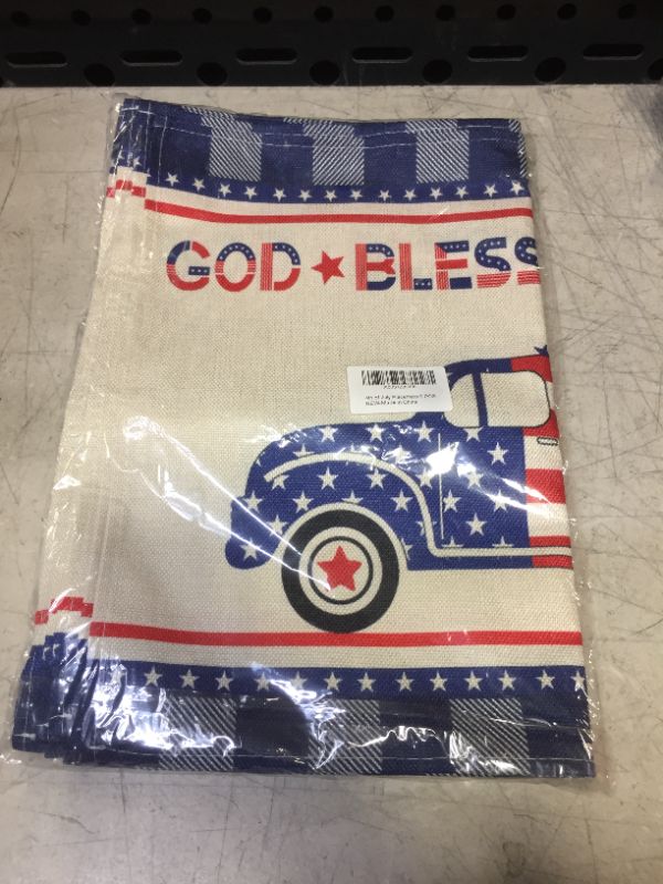 Photo 2 of 4th of July Placemats Set of 6, Linen Heat Resistant Blue Table Mats Truck with Letters God Bless American Washable Placemats Outdoor for Patriotic Memorial Day Party Dining Table Decor (6)