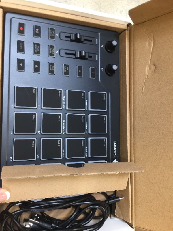 Photo 2 of Donner MIDI Pad Beat Maker with 16 Beat Pads, 2 Assignable Fader & Knobs and Music Production Software Included, USB MIDI Pad Controller STARRYPAD with 40 Free Courses Pad Pad