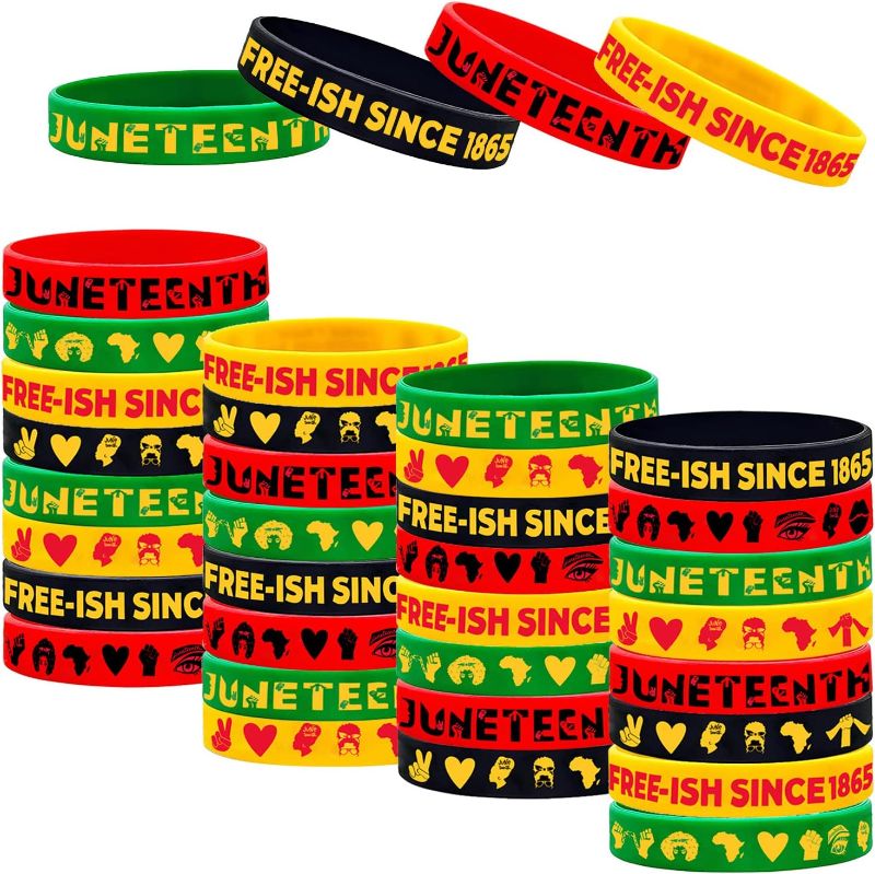 Photo 1 of 40Pcs Happy Juneteenth Silicone Bracelets Party Favors, Black Freedom Day Wristbands Party Supplies Party Goodie Bag Stuffers Fillers Independence Day June 19th 1865 Silicone Wristbands for Adults
