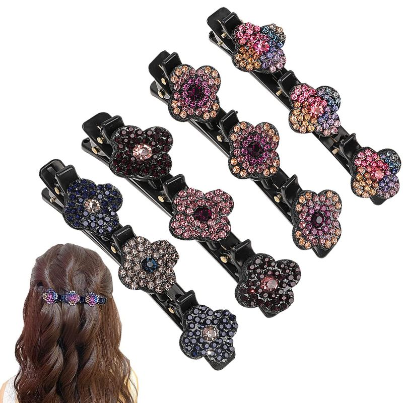 Photo 1 of Braided Hair Clips for Women Crystal Stone Braided Hair Clip with 3 Small Clips, Rhinestones Multi Clip Hair Barrette Birthday Holiday Gifts for Women (4 PCS Four Leaves)
