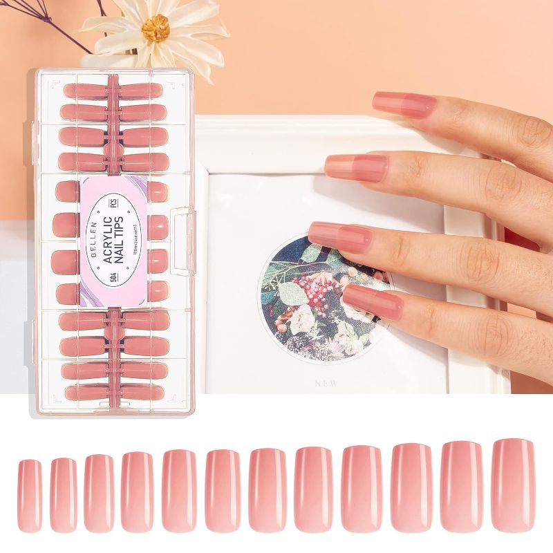 Photo 1 of Gellen Square Nail Tips 504Pcs Fake Nails, Pre-Shaped Acrylic Nails Set, Soft Gel Nail Tips For Nail Extension Kit, Full Cover Square False Nail Tips, Home Salon Nail Art, 12 Sizes Rosy Pink Color
