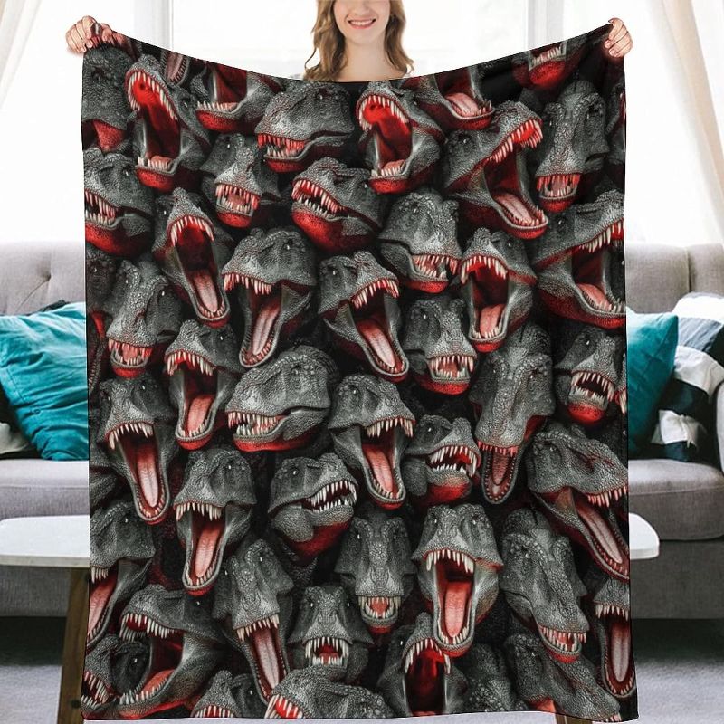 Photo 1 of 3D Dinosaurs Horrible Monsters Super Soft Warm Fuzzy Plush Fleece Blankets for Couch Sofa Bed Dinosaur Blanket for Men Boys Decor
