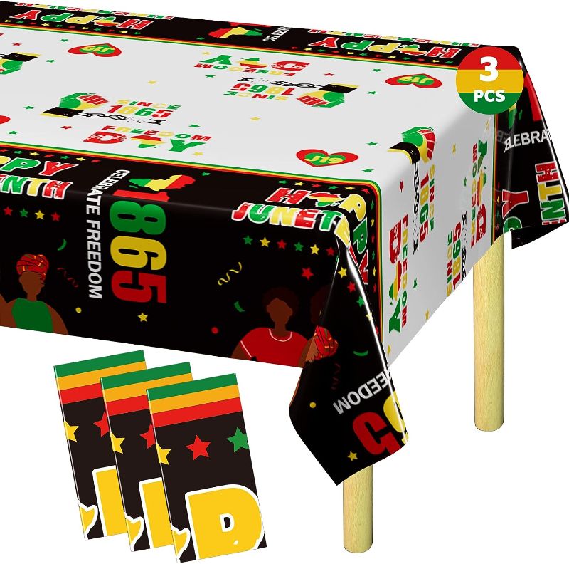 Photo 1 of 3 PCS Juneteenth Decorations, 108 x 54 Inches Plastic Rectangle June 19th Disposable Tablecloth, Black History Month Tablecover Independence Decoration for African Afro American Freedom Celebration