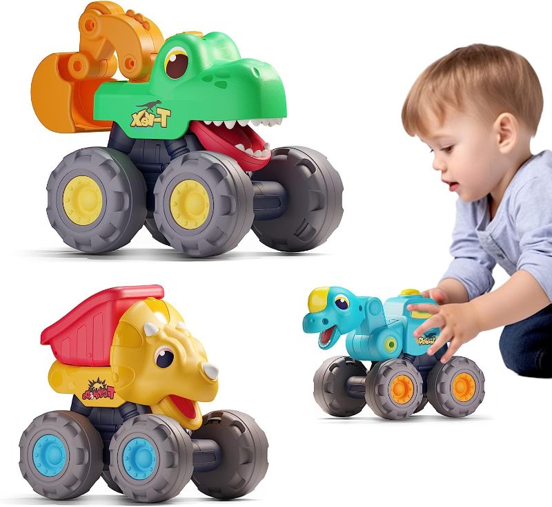 Photo 1 of iPlay, iLearn Toddler Dinosaur Monster Truck Toys, Baby Pull Back Toy Cars for 1 2 3 Year Old Boys, Big Dino Construction Vehicles Excavator Dump Truck, Cool Birthday Gifts for 12 18 24 Month Kids