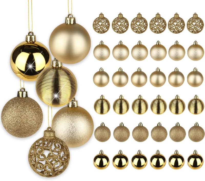 Photo 1 of 2.36" Christmas Ball Ornaments Gold 36 Pcs Shatterproof Christmas Ornaments Balls Christmas Tree Decorations Xmas Hanging Set for Wedding Holiday Party Home Decor
