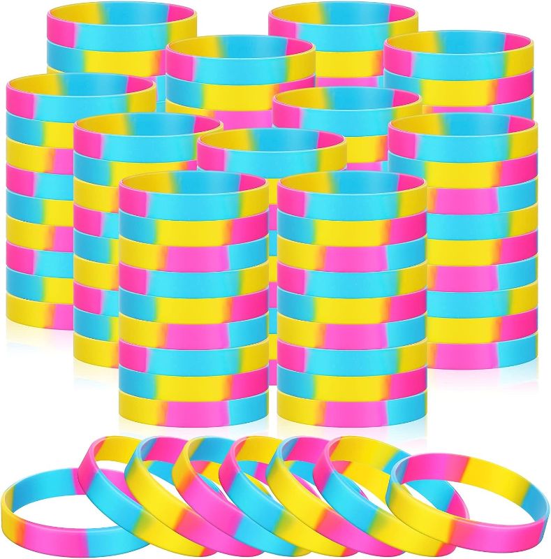 Photo 1 of 240 Pcs Pride Wristbands Bulk Silicone Rainbow Wristbands Pride Bracelet Gifts Pride Accessories Party Decorations Supplies for Gay and Lesbian (Pansexual Pride)
