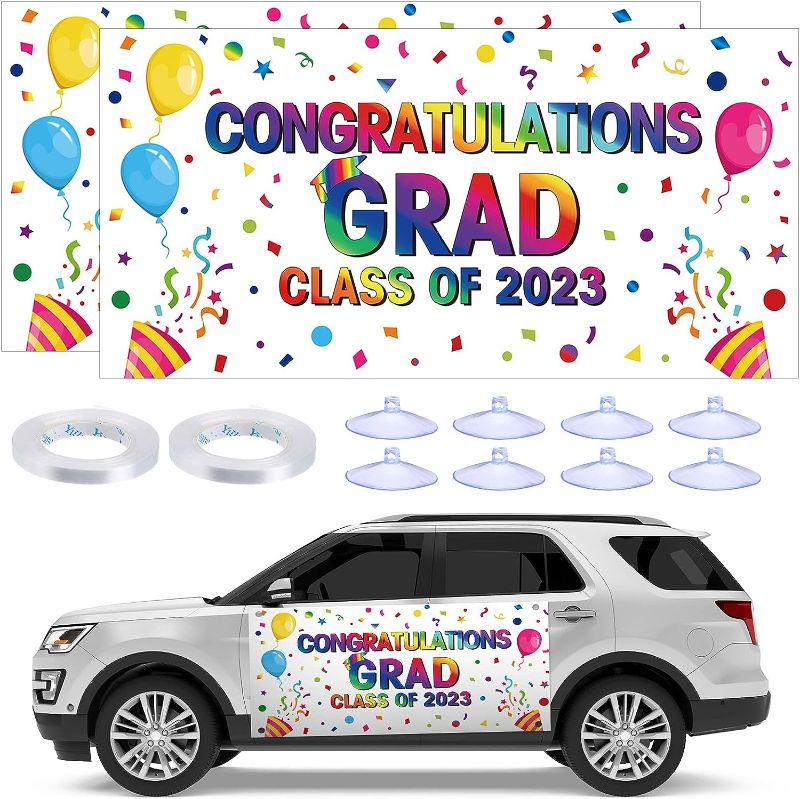 Photo 1 of 2 Pieces 2023 Graduation Parade Car Decorations Congrats Graduate Car Banner 40 x 20 Inch with Rope and Suckers for Graduation Celebration Supplies Graduation Parade
