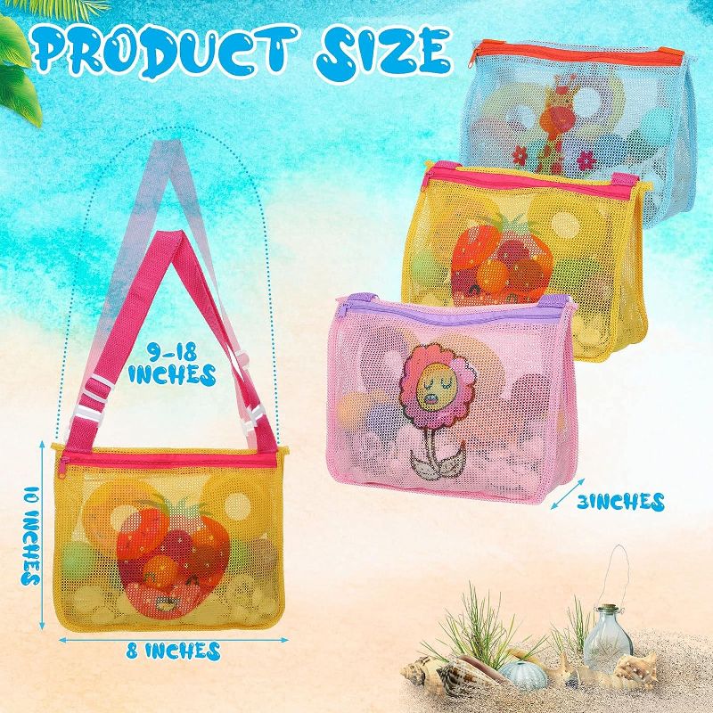 Photo 1 of 20 Pieces Kids Beach Toys Mesh Bag Sand Toy Mesh Bag Sand Toy Totes with Adjustable Carrying Straps Colorful Swimming Accessories Storage Bag Shell Collecting Bags for Sea Sand Pool Swim Beach
