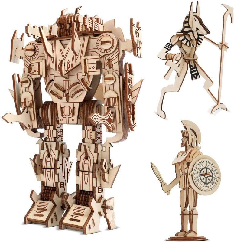 Photo 1 of 3D Wood Assembly Wooden Puzzle Toy Craft Kits Gifts for Kid and Adult Roman Warrior Anubis Set of 3 Building Blocks Home Decoration
