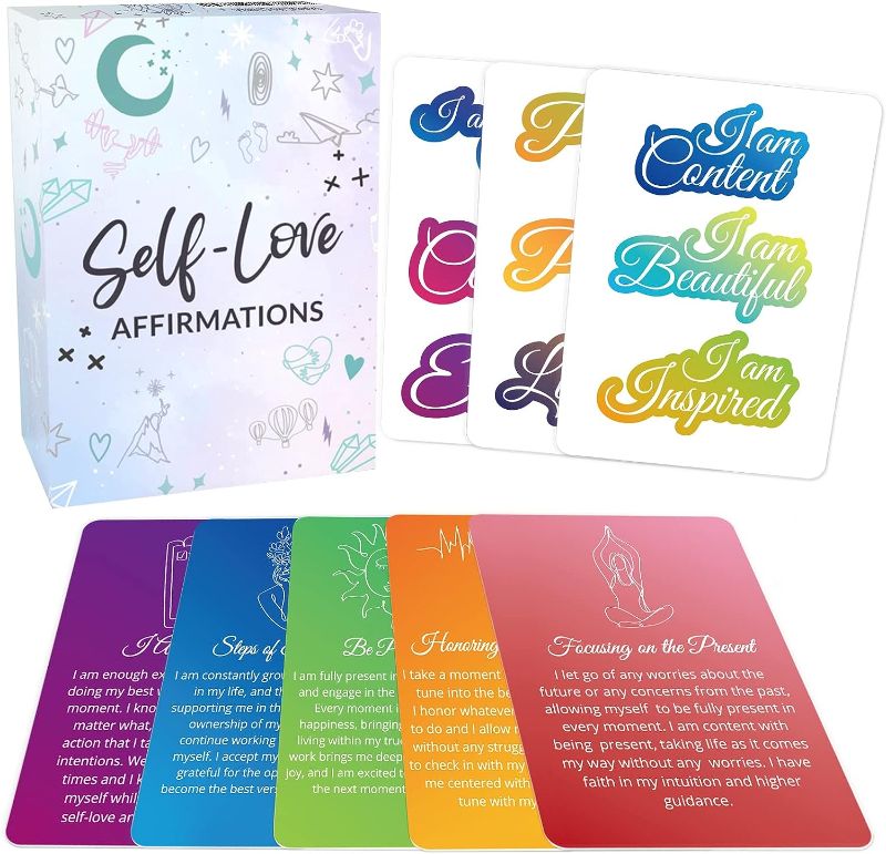 Photo 1 of 52 Daily Positive Affirmations Cards for Women - Motivational/Inspirational Cards for Meditation, Relaxation - Self Love/Care and Stress Relief Gifts for Women - 21 "I Am" Confidence Stickers
