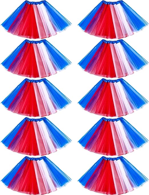 Photo 1 of Xuhal 10 Pack Independence Women 80's Tutu Skirt 3 Layered Ballet Tulle Tutu Skirt White Red Blue Tutu Tulle Petticoat Girls Ribbon Party Dance Skirt Fourth of July Accessories
