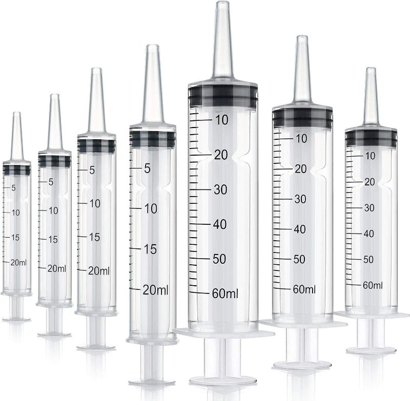 Photo 1 of 10 Pack Plastic Syringe Liquid Measuring Syringes Without Needle for Epoxy Resin, Craft, Scientific Labs, Feeding Pets Animals, Oil or Glue Applicator (20 ML, 60 ML)
