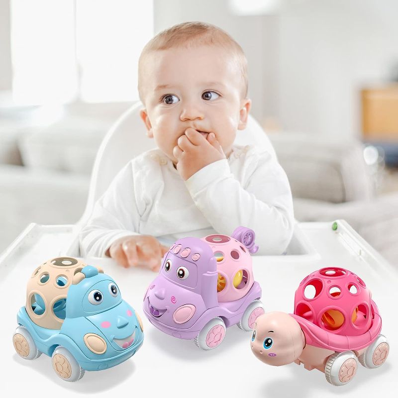 Photo 1 of Baby Girl Toy Cars for Babies, Pink Car Toys for Baby Girls, Toy Car for Infant Toddler Girl, Push and Go Trucks Rattles Gifts for Toddlers, Soft Rattle and Roll Truck Wind Up Cars for Infants Gift
