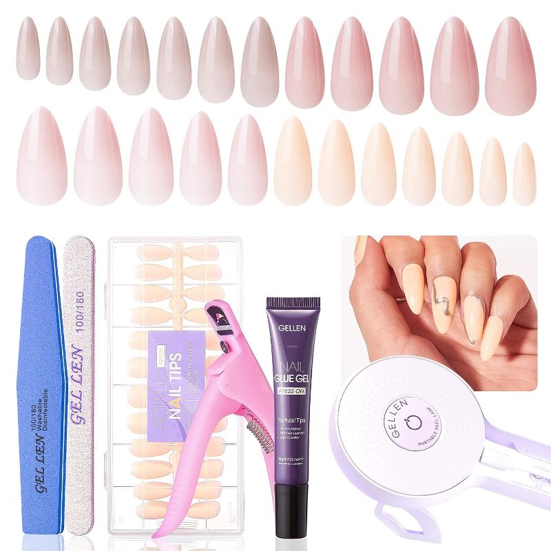 Photo 1 of Gellen Nail Tips and Glue Gel Kit, Gel x Nail Kit with 480pcs Almond Fake Nails, Portable Nail Lamp, Solid Nail Glue Gel Nail Extension Kit, 4 Nude Colors Soft Gel Nail Tips, Gift For Women
