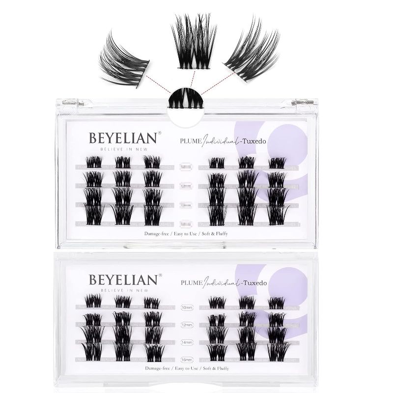 Photo 1 of Cluster Lashes, DIY Eyelash Extension Natural Look Reusable Soft Glue Bonded Black Super Thin Band 48 Lash Clusters Mix by BEYELIAN (Style4 0.07 Mix Black and Clear Band)
