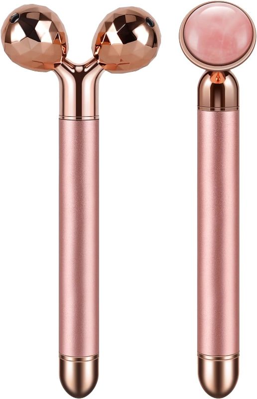 Photo 1 of 2 in 1 Electric Face Massager, Rose Golden 3D Roller and Jade Face Roller Face Massager roller Kit Gift Set for Face Skin Care Tools
