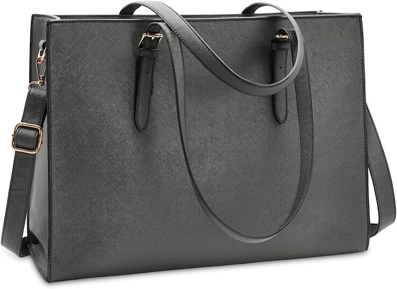 Photo 1 of Laptop Bag for Women Waterproof Lightweight Leather 15.6 Inch Computer Tote Bag Business Office Briefcase Large Capacity Handbag Shoulder Bag Professional Office Work Bag Grey 15.6 Inch Grey