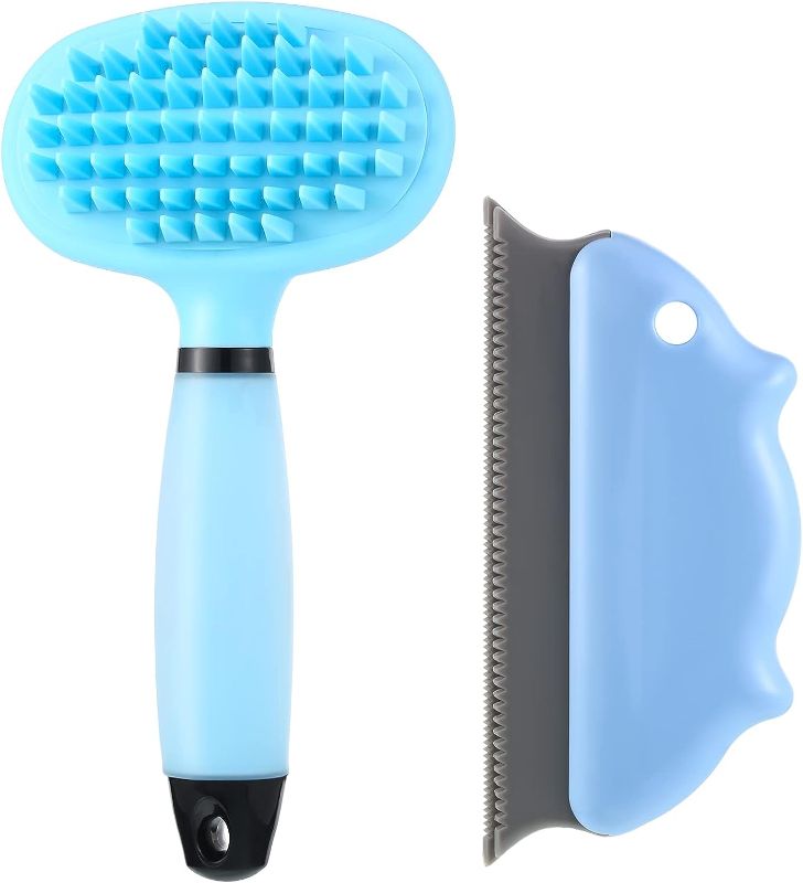 Photo 1 of 2 Pieces Carpet Groomer Rake Shag Rug Rake PET Hair Cleaner Portable Fuzz Removal Matted Down Carpets for Steps, Hallways and High Traffic Areas (Blue)
