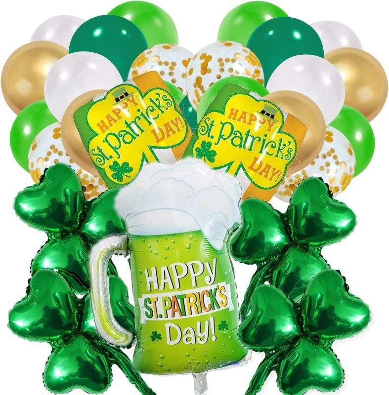 Photo 1 of 22 Pcs St Patricks Day Balloons Decoration, Saint Patricks Day Shamrock Foil Balloons with Latex Balloons Gold Party Balloons Decoration St. Patrick's Green Balloons Garland Irish Party Clover Foil Balloons Decorations
