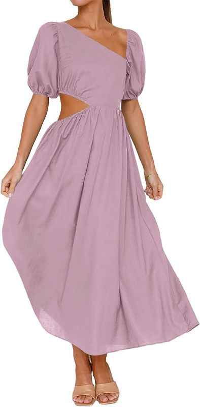 Photo 1 of BTFBM Women Casual Short Sleeve Spring Summer Dresses Asymmetrical Neck High Waist Cutout Swing Beach Party Long Maxi Dress Large 
