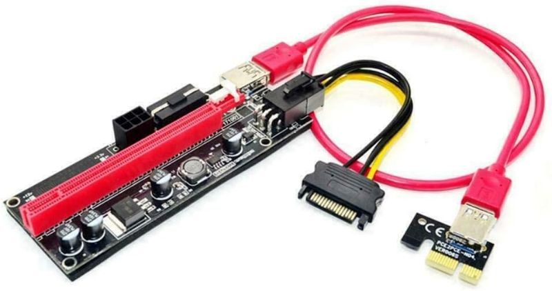 Photo 1 of PCI-E Riser for Bitcoin-Litecoin-ETH Coin PCIe VER006C 6 PIN 16x to 1x Powered Riser Adapter Card 6-Pin PCI-E to SATA Power Cable-GPU Riser Adapter-Ethereum Mining ETH
