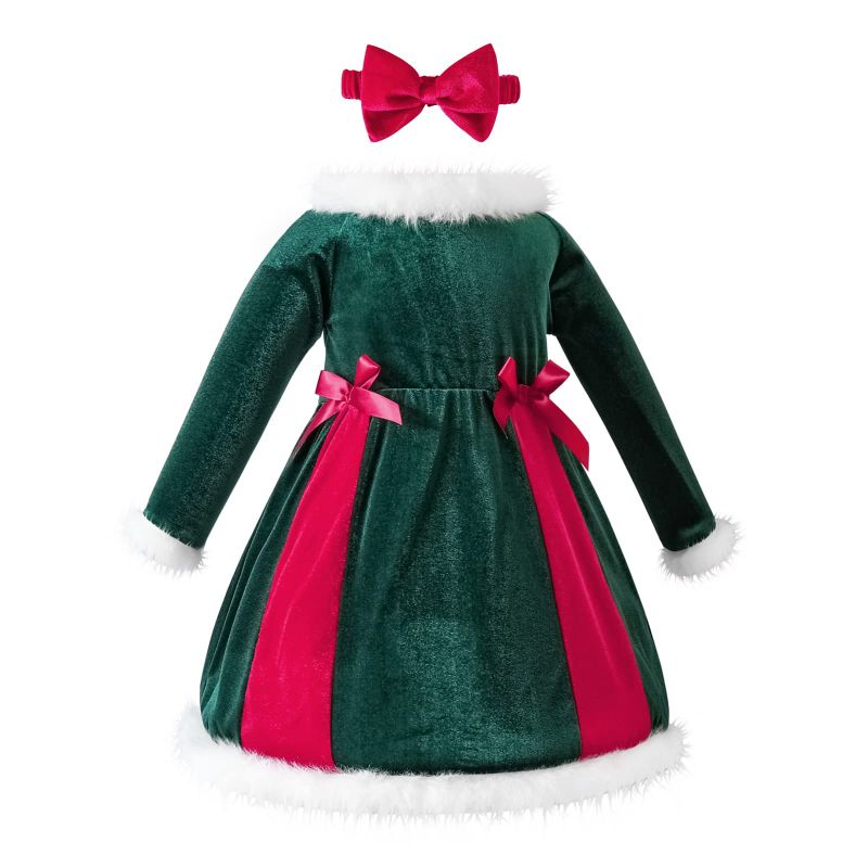 Photo 1 of AIKEIDY Toddler Baby Girl Christmas Dress Long Sleeve Velvet Dress for Holiday Wedding Party 2207006-c 9-12 Months