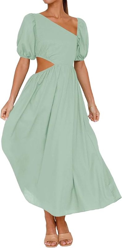 Photo 1 of BTFBM Women Casual Short Sleeve Spring Summer Dresses Asymmetrical Neck High Waist Cutout Swing Beach Party Long Maxi Dress Large
