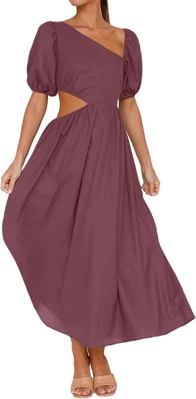 Photo 1 of BTFBM Women Casual Short Sleeve Spring Summer Dresses Asymmetrical Neck High Waist Cutout Swing Beach Party Long Maxi Dress Small 
