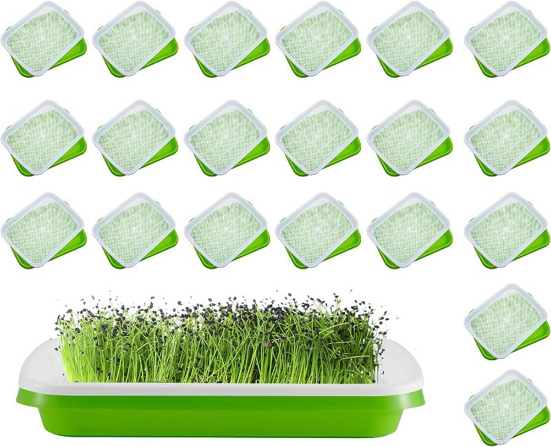 Photo 1 of 20 Pack Seed Sprouter Tray Microgreens Growing Trays Big Capacity Seed Sprouting Trays Germination Nursery Trays Healthy Wheatgrass Cat Grass Seedling Planting Storing Trays for Garden Home Office
