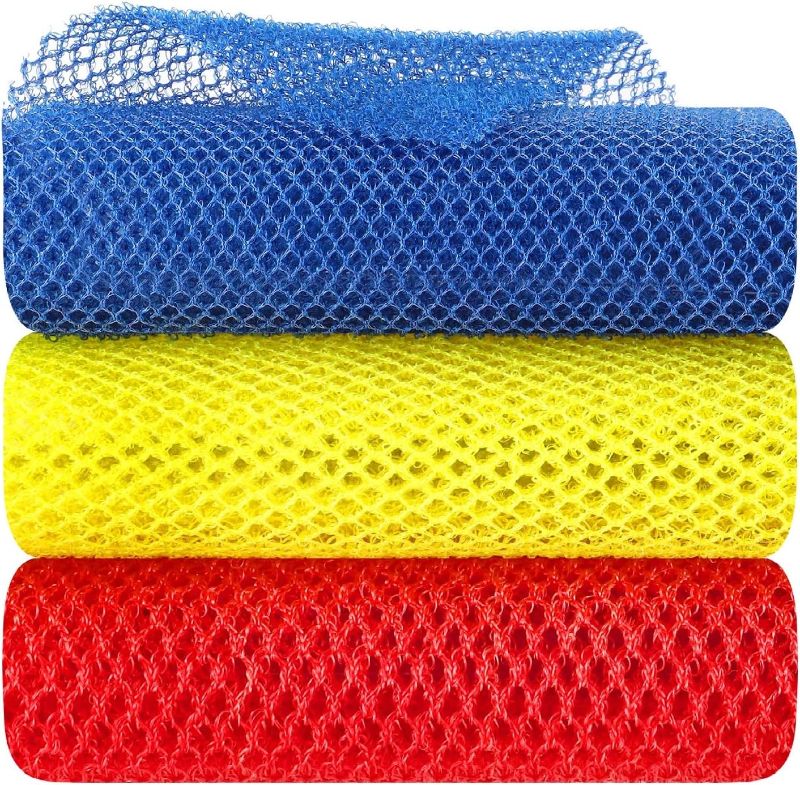 Photo 1 of 3 Pcs African Exfoliating Net, African Net Sponge Bath Sponge Body Scrubber Net Washcloth Back Scrubber Skin Smoother for Daily Use
