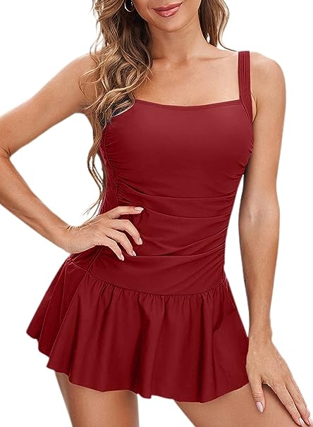 Photo 1 of Herseas Women's Vintage Ruched Padded Push Up One Piece Swimsuits Tummy Control Swimdress Bathing Suits Large 
