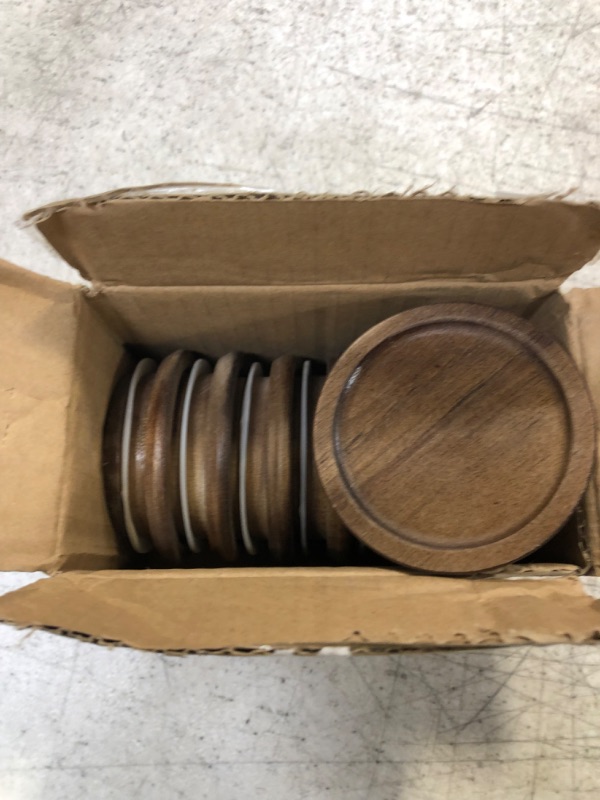 Photo 2 of 8 Pack Wide Mouth Wooden Mason Jar Lids, Ball Jar Acacia Wooden Lids with Airtight Silicone Seal for Wide Mouth Mason Jars (Brown)