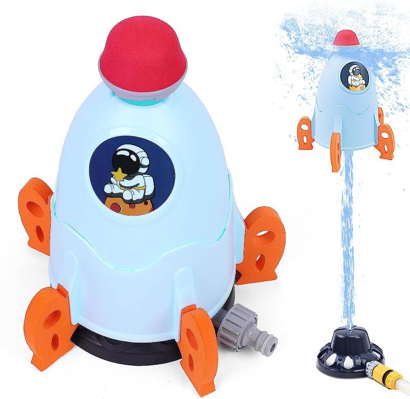 Photo 1 of Outdoor Water Sprinkler Toys for Kids,Spinning Splash Rocket Summer Spray Toy with Hose Connector to Garden Backyard Outsider Play for Toddlers Aged 3-12
