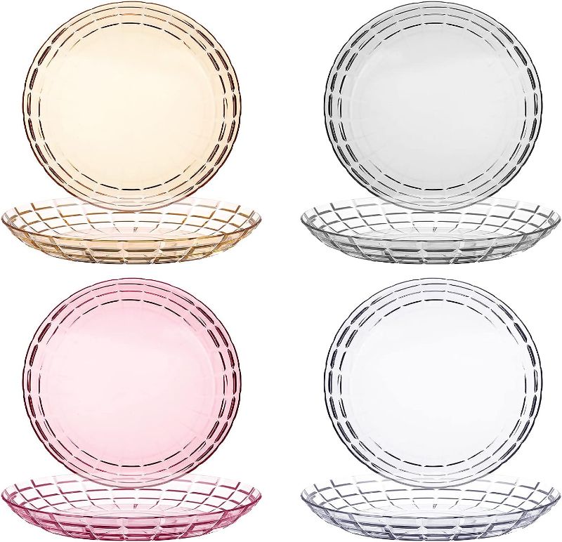 Photo 1 of Irenare Set of 8 Unbreakable Salad Plates 10.6 Inch Round Plastic Plates for Party Dishwasher Safe Plastic Dinner Plates Bread Dish Plates for Fruits Snacks Wedding, Yellow, Clear, Grey, Pink
