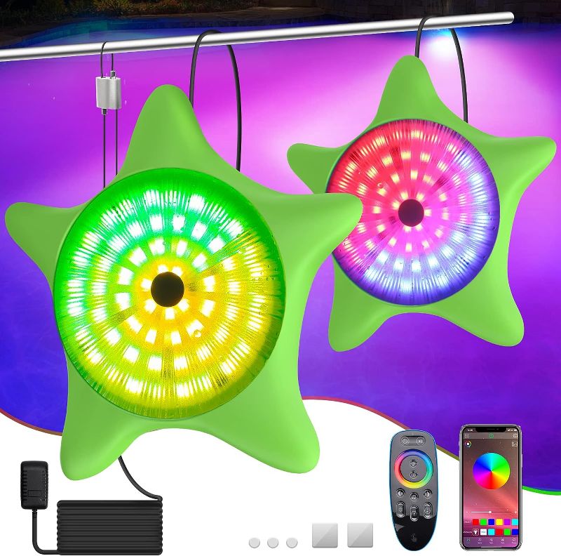 Photo 1 of AUDLES ??? Pool Lights, 15W Submersible LED Light with Remote, IP68 Underwater Light for Above Inground Pools, Music Sync DIY Color Changing Swimming Pool Light with App Control 16.4ft Cable 2PK
