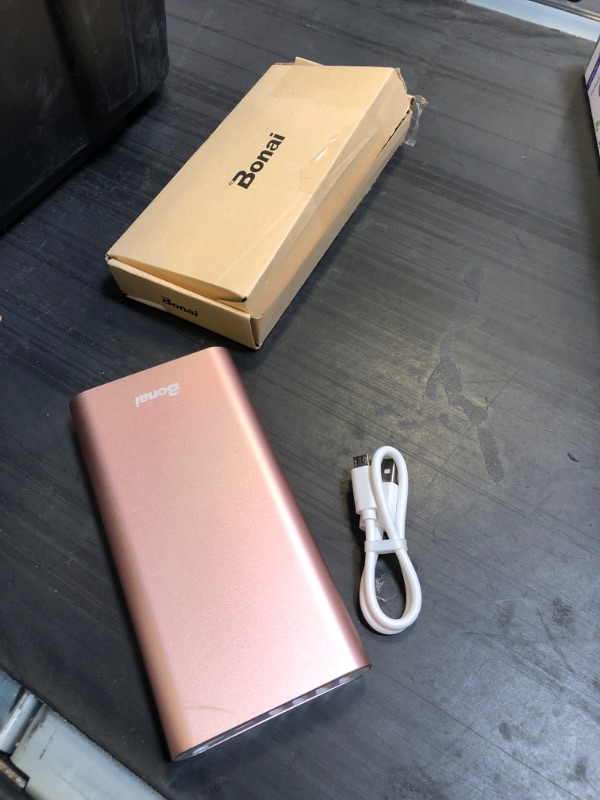 Photo 2 of BONAI Portable Charger 20000mAh Power Bank 4 USB Outputs Aluminum Polymer Portable Battery Charger 2.0A Max Input Compatible with iPhone 13 11 XR for Road Trips Camping Picnic - Rose Gold