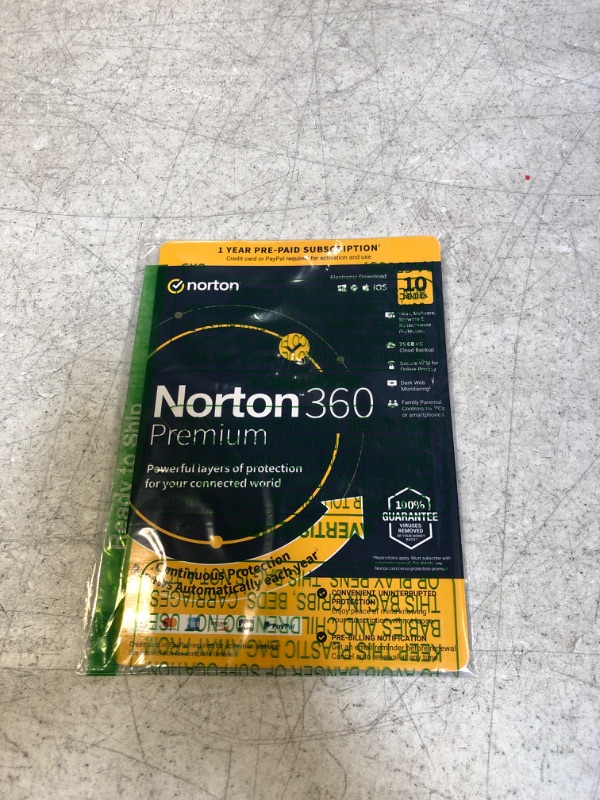Photo 1 of Norton 360 Premium 2023, Antivirus software for 10 Devices with Auto Renewal - Includes VPN, PC Cloud Backup & Dark Web Monitoring [Key card] Key Card [12 Month, with Auto-Renewal] 10 Device