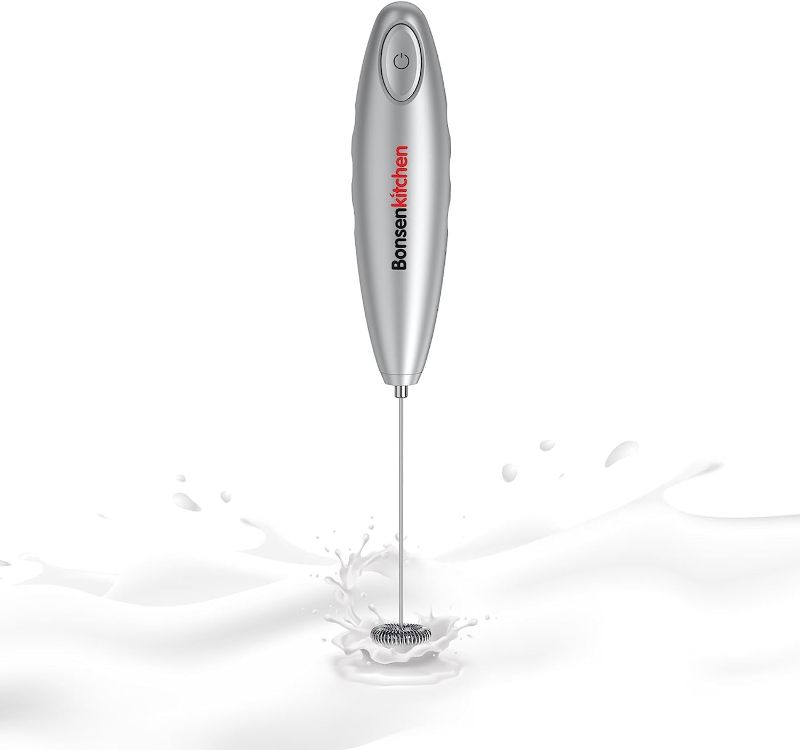 Photo 1 of Bonsenkitchen Milk Frother Handheld, Automatic Hand Frother Milk Foam Maker for Bulletproof Coffee, Matcha, Hot Chocolate Stainless Steel Whisk Battery Operated Mini Drink Mixer-Silver
