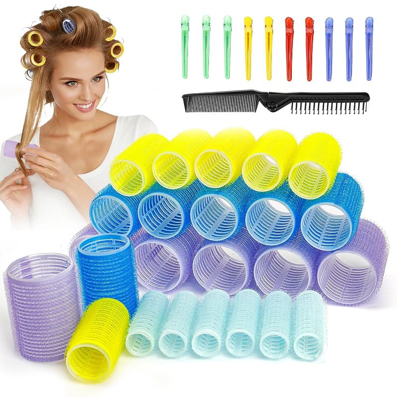 Photo 1 of 35 Self Grip Hair Rollers Hair Curlers No Heat for Long Medium Short Hair with Clips, Muti- sizes Hair Clips Hairdressing Curlers for Women, Men and Kids DIY Curly Hair Styling Design Tool Set
