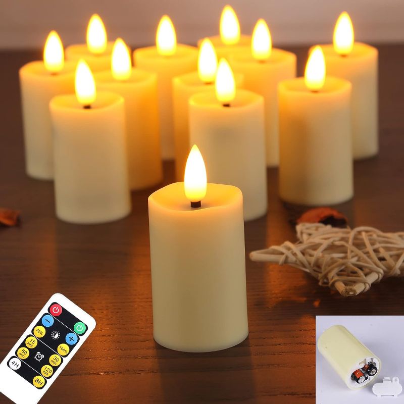 Photo 1 of WRalwaysLX 12 Pack Flameless Tea Light with Remote Control, LED Flickering Candles Votive Candles, Battery Candles Indoor Home Decor, 3.8CM*8CM, Powered by 2AAA Batteries(Not Included)
