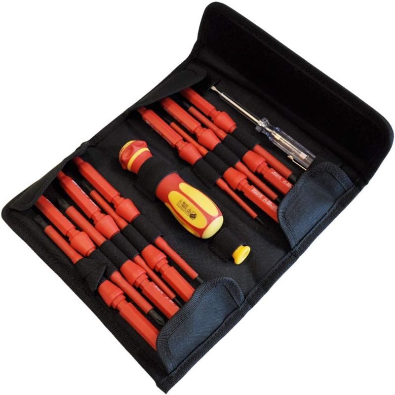 Photo 1 of 14 Piece 1000 V Insulated Screwdriver Set with Interchangeable Blades, Voltage Tester and Storage Pouch
