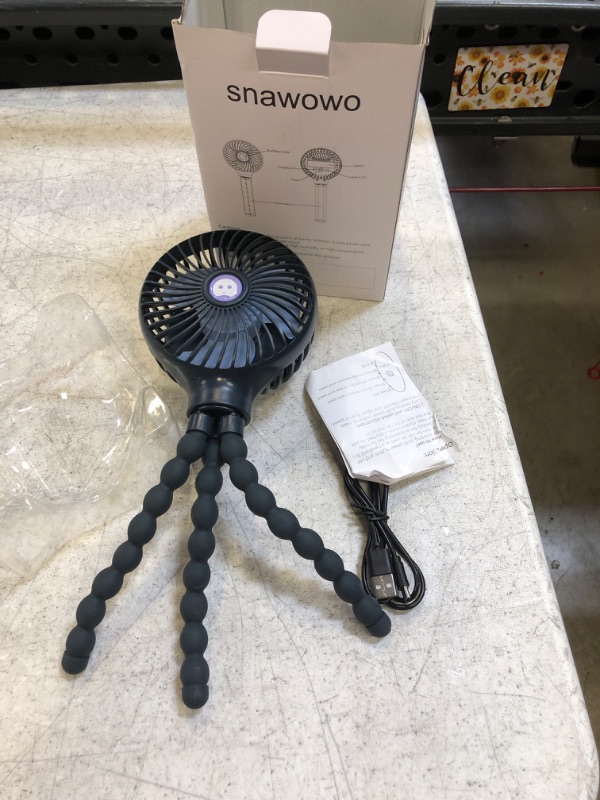 Photo 2 of snawowo Mini Handheld Personal Portable Fan, Baby Stroller Fan, Car Seat Fan, USB or Battery Powered, with Flexible Tripod Clip on Student Bed Desk Bike Crib Treadmill Camping Traveling(Dark Blue)
